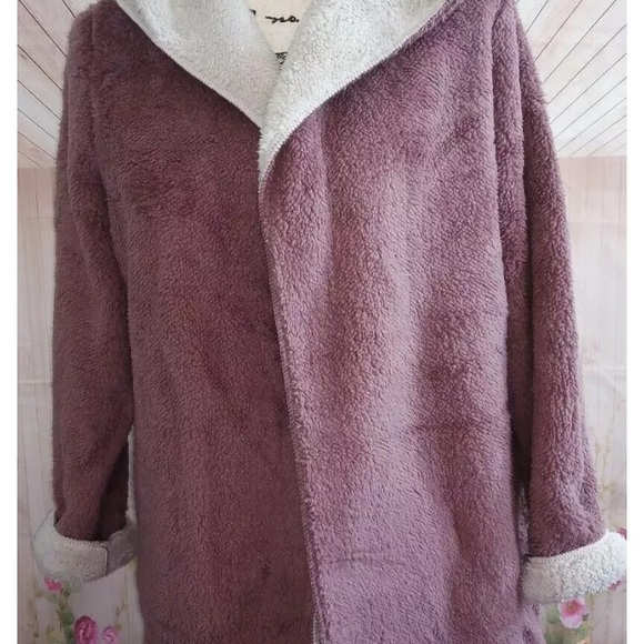 Faux Sherpa Casual Lounge Mauve Jacket Plush - Picture 5 of 7